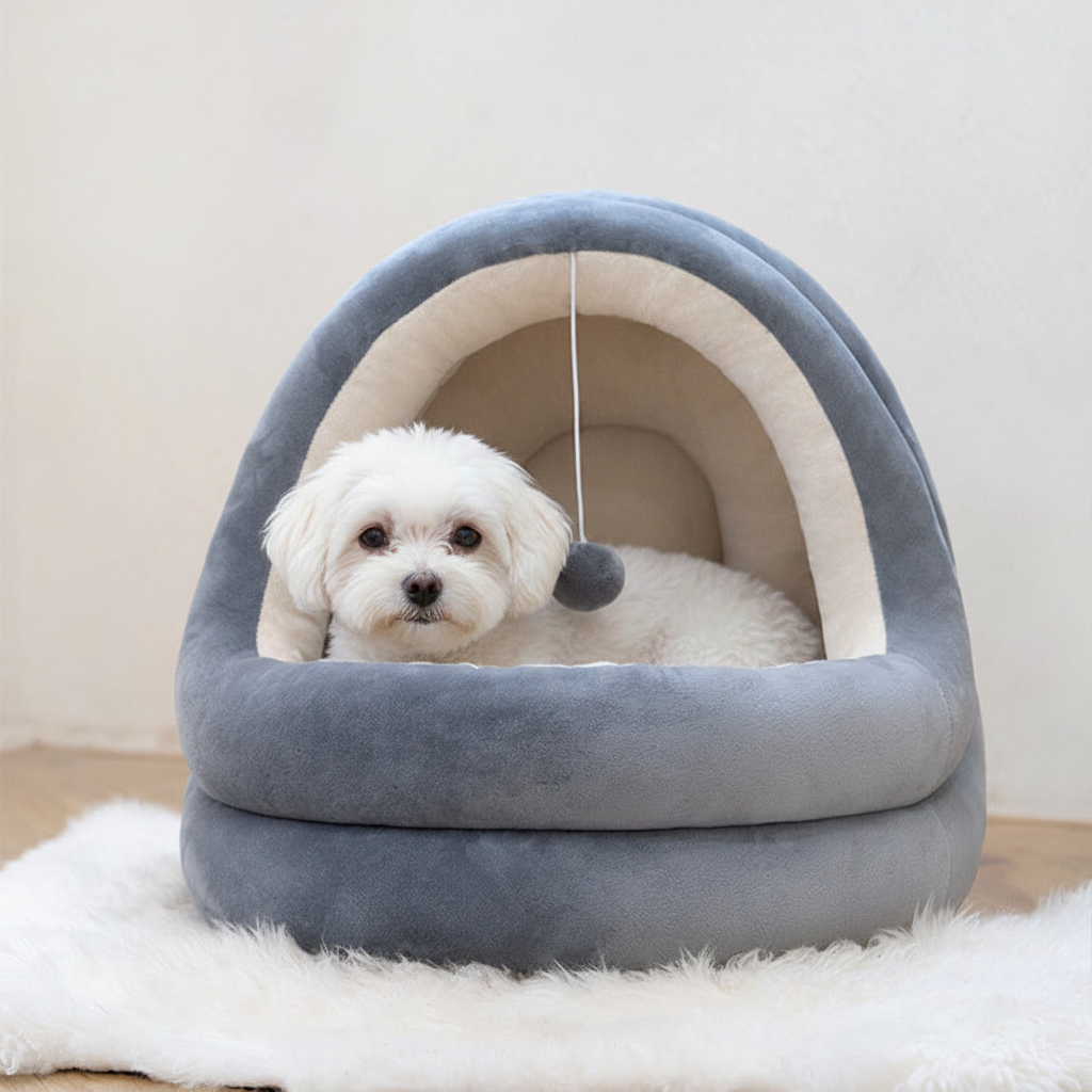 Lit igloo avec petit chien